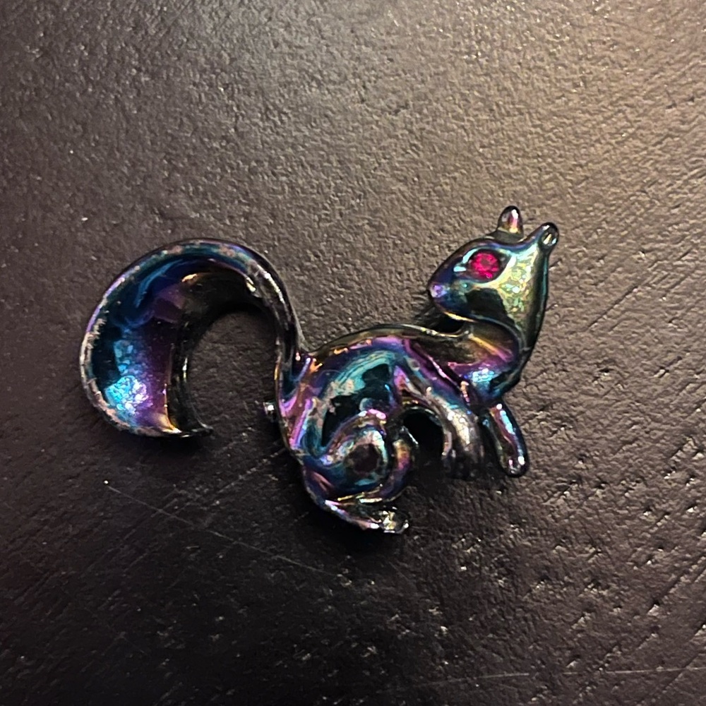 Vintage Purple Metallic Iridescent Squirrel Brooch